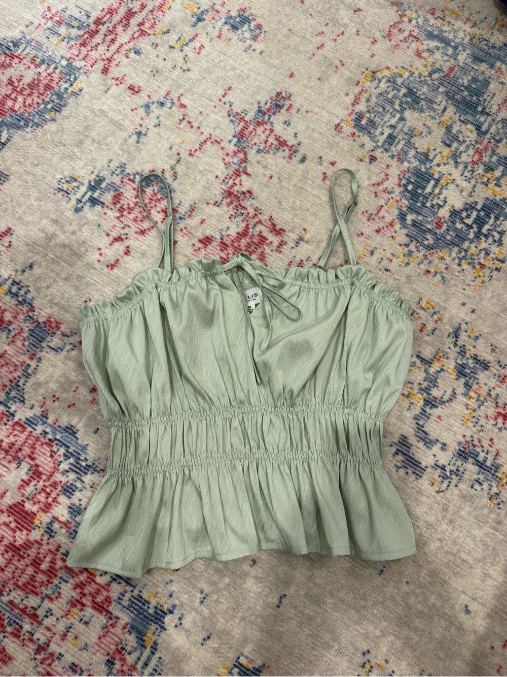 Le Lis Sage Green Smocked Spaghetti-Strap Cami